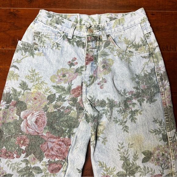 VINTAGE JeanJer 1980s Denim Floral High Mid Rise Tapered Leg Vtg 80s Jeans - Picture 2 of 9
